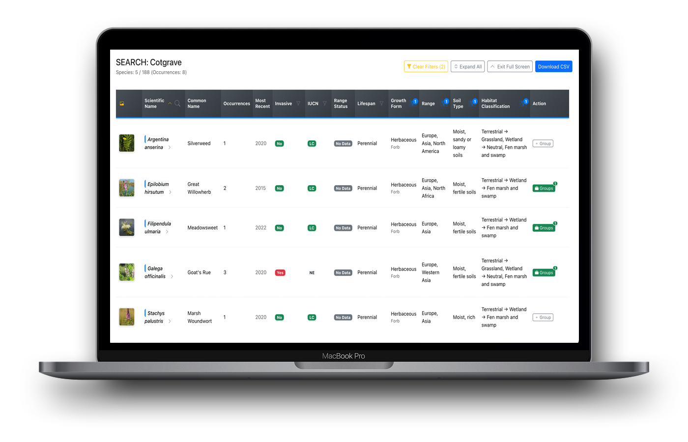 Species Table Interface